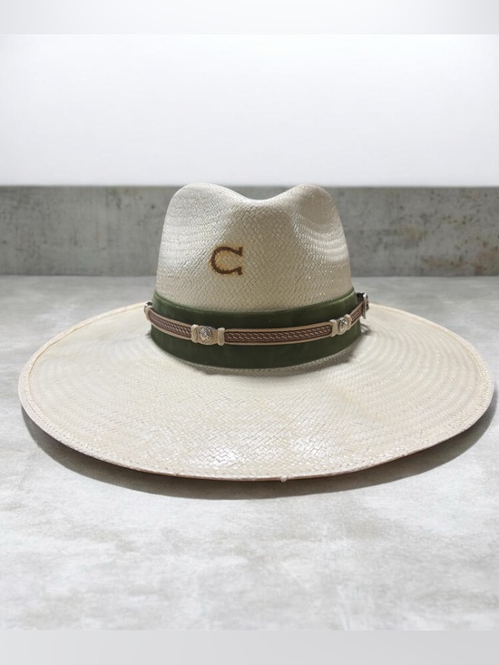 Charlie 1 Horse Accessories - Wide Brim Straw Fedora Hat with Olive Band
